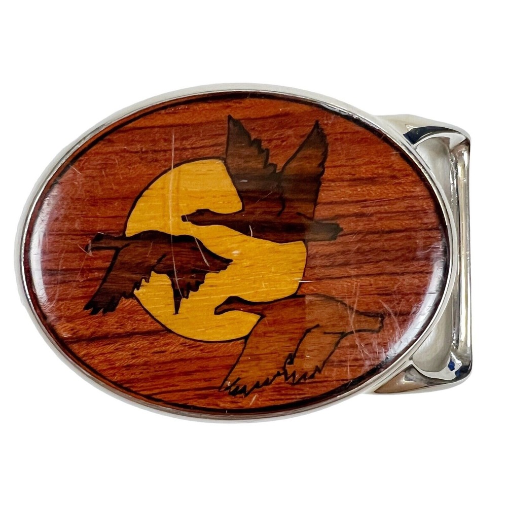 Von West Tech Ether Guild Blank Wood Inlay Flying Ducks Geese 70s Belt Buckle